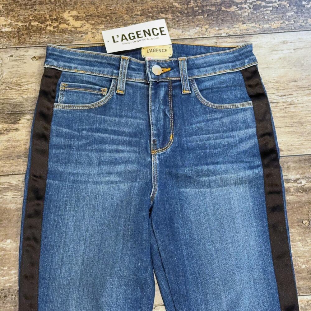 L'Agence Margot Skinny High Rise Jeans Women 24 Blue Side Stripe Denim Pants NWT - Picture 5 of 11